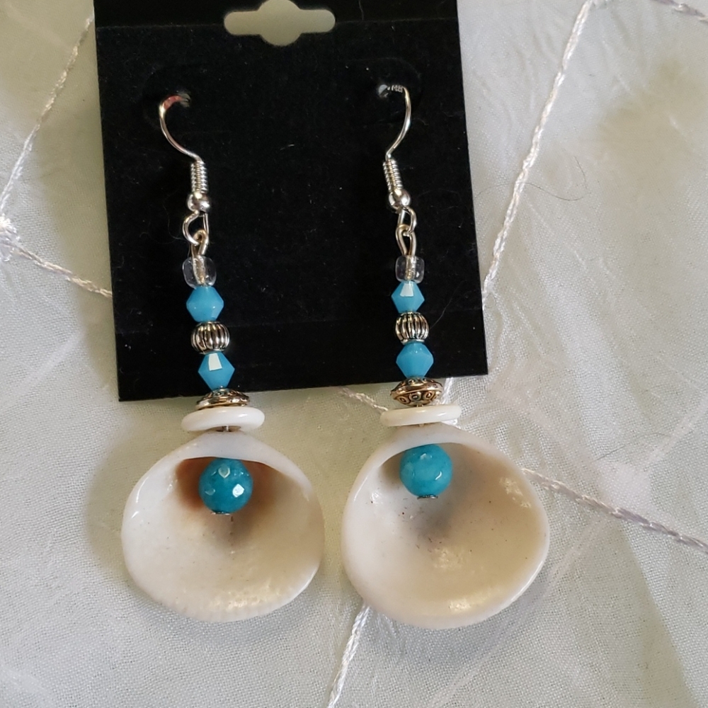Turquoise Crystal Seashell Earrings